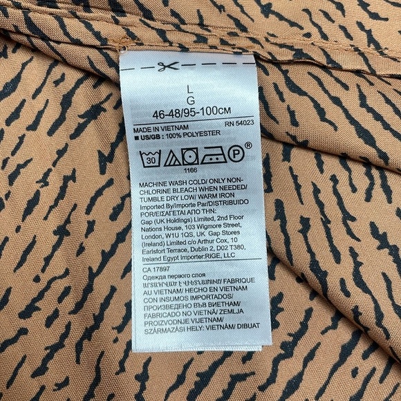 Banana Republic Soft Satin Puff Sleeve Animal Print Blouse Boho Brown Large - Picture 8 of 9